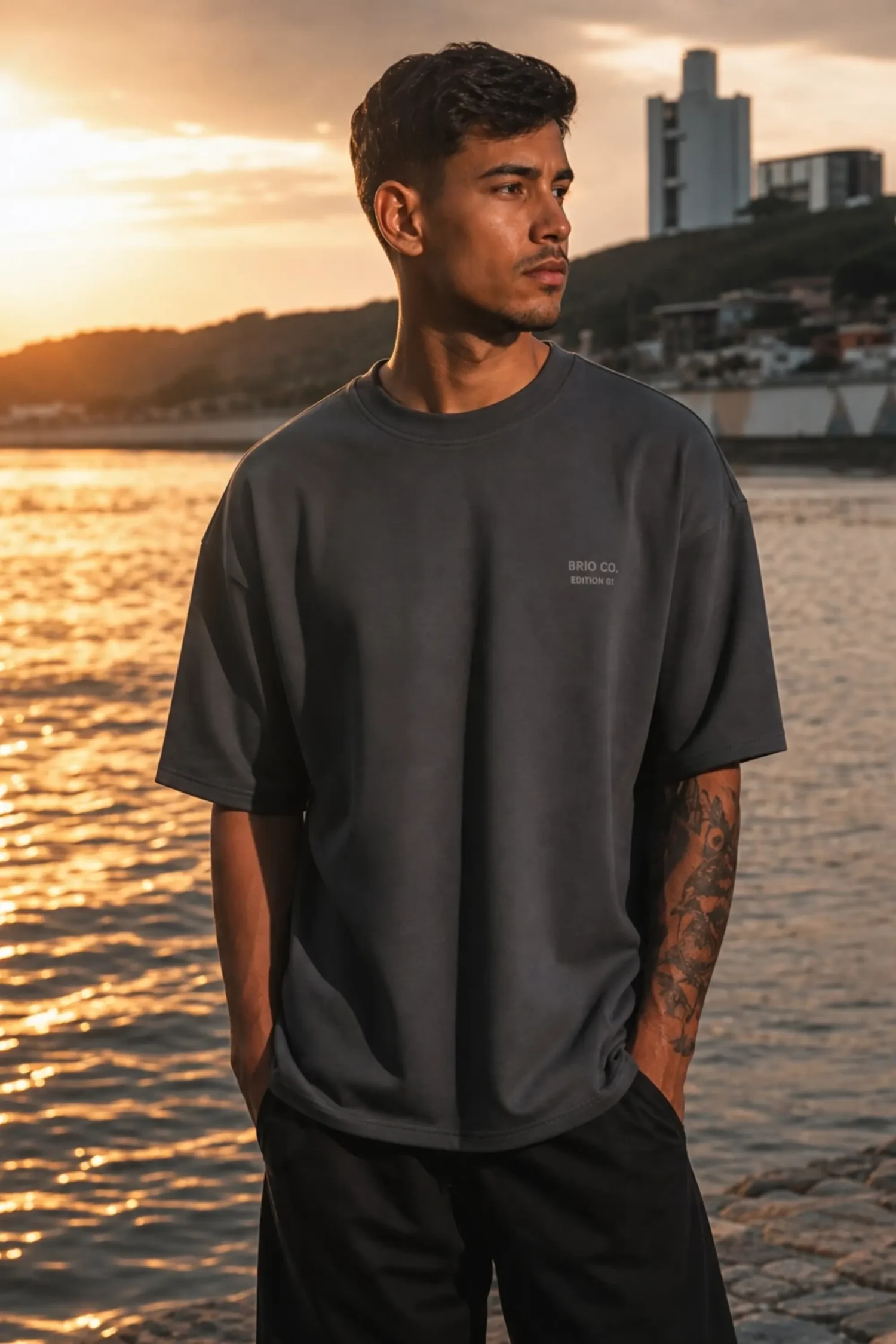 edition 01 — camiseta brio co. streetwear heavyweight oversized — cinza chumbo